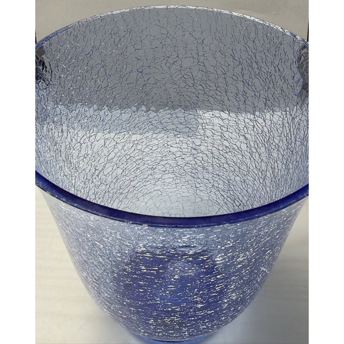 Vintage Bohemia Czech Blue Crackle Glass Crystal Vase
