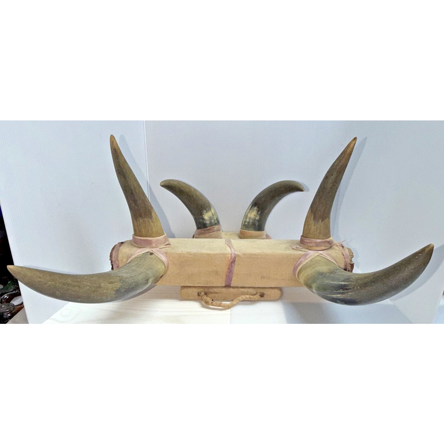 Western Primitive Style Bullhorn Hat Coat Rack Large Wall Hanging As Is