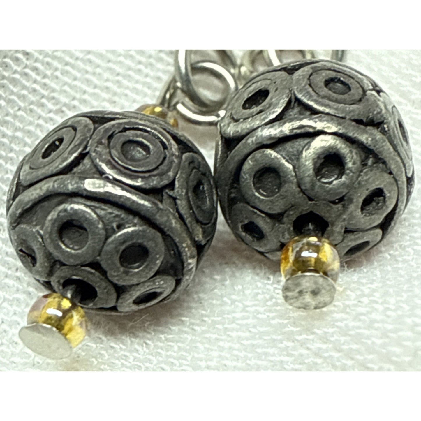 Vintage Sterling Silver Round Ball Bead Drop Earrings Bali Wire Moroccan