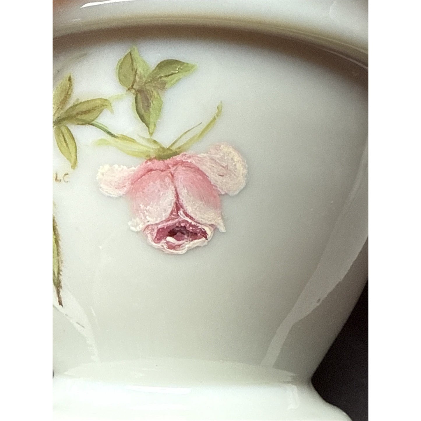 Victorian Peach Blow Vase Bowl Crimped Edge Enameled Floral Footed Signed As-Is