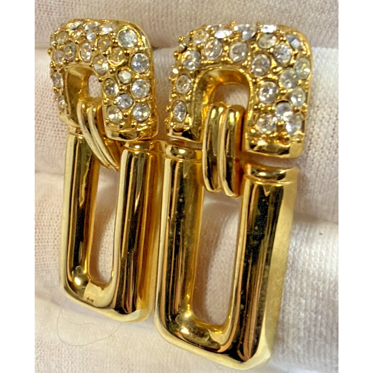 Vintage Park Lane Gold Tone Pave Rhinestone Door Knocker Post Earrings Modernist