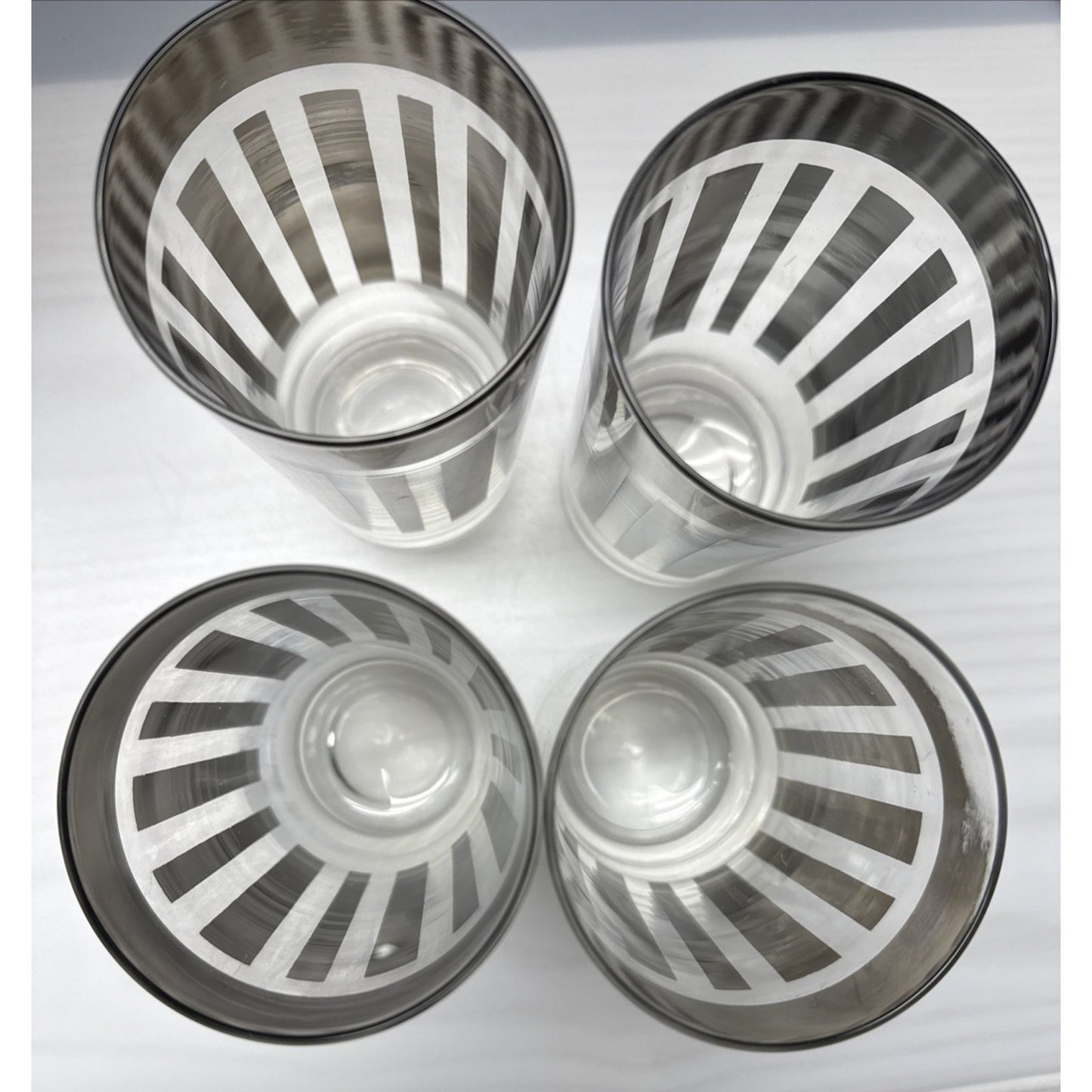 MCM Lot of 4 Dorothy Thorpe Silver Striped 5.5 in Highball Tumblers