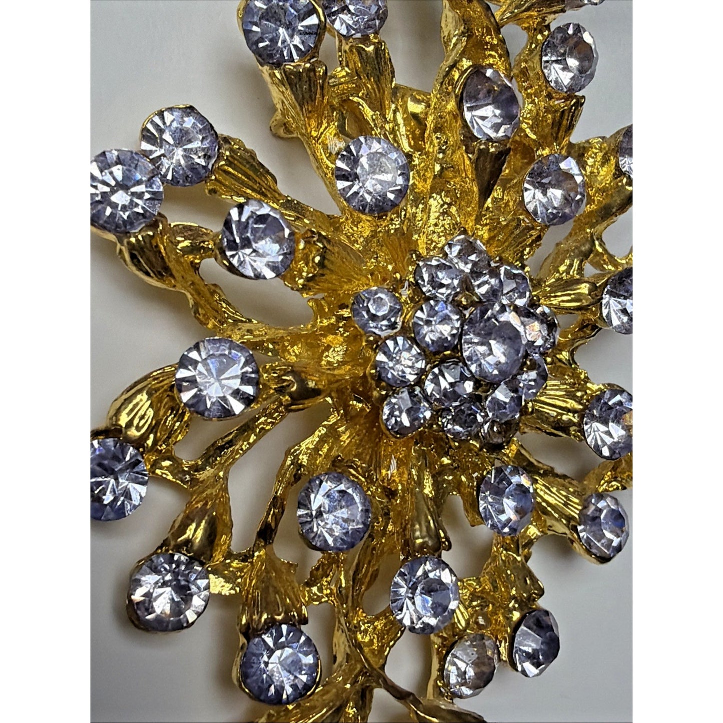 MCM Brutalist Style Blue Rhinestone Crystal Floral Spray Burst Brooch Snowflake