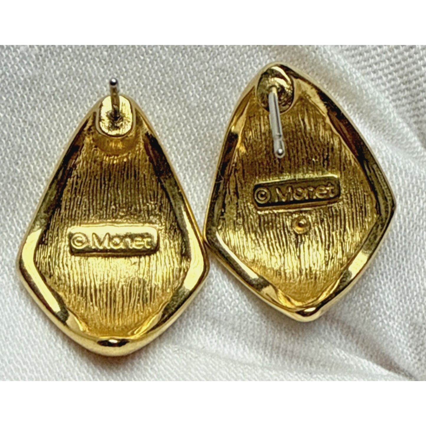 Vintage Monet Gold Tone Black Enamel Kite Shaped Earrings