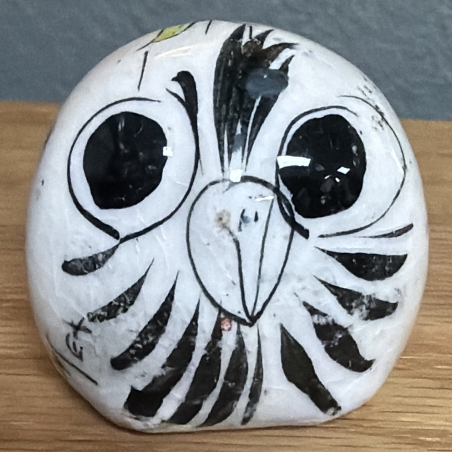Vintage Mexican Tonala Pottery Owl Hand Painted Glazed Floral Yellow As Is