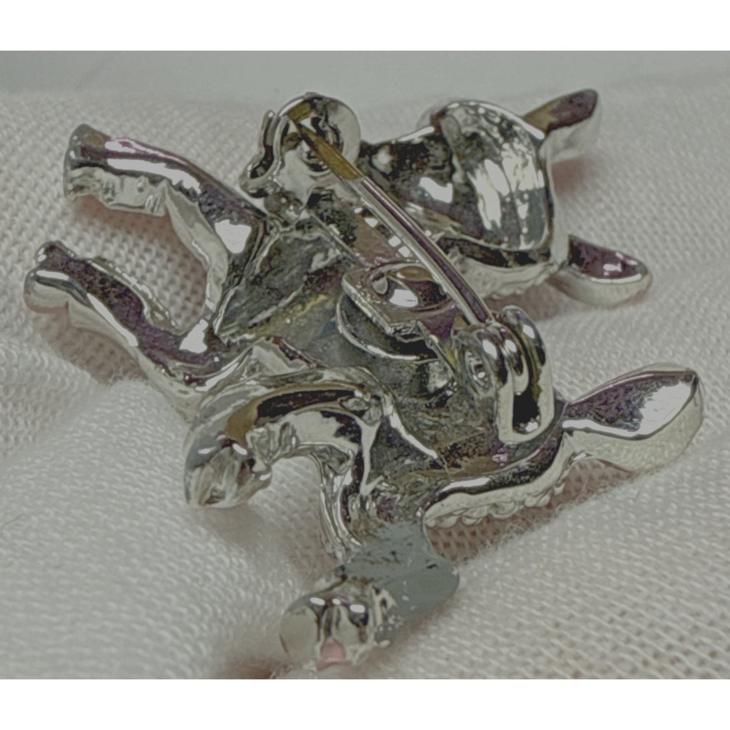 Vtg Silver Tone Little Lamb Brooch Pink Painted Feet Red Rhinestone Eyes As-Is