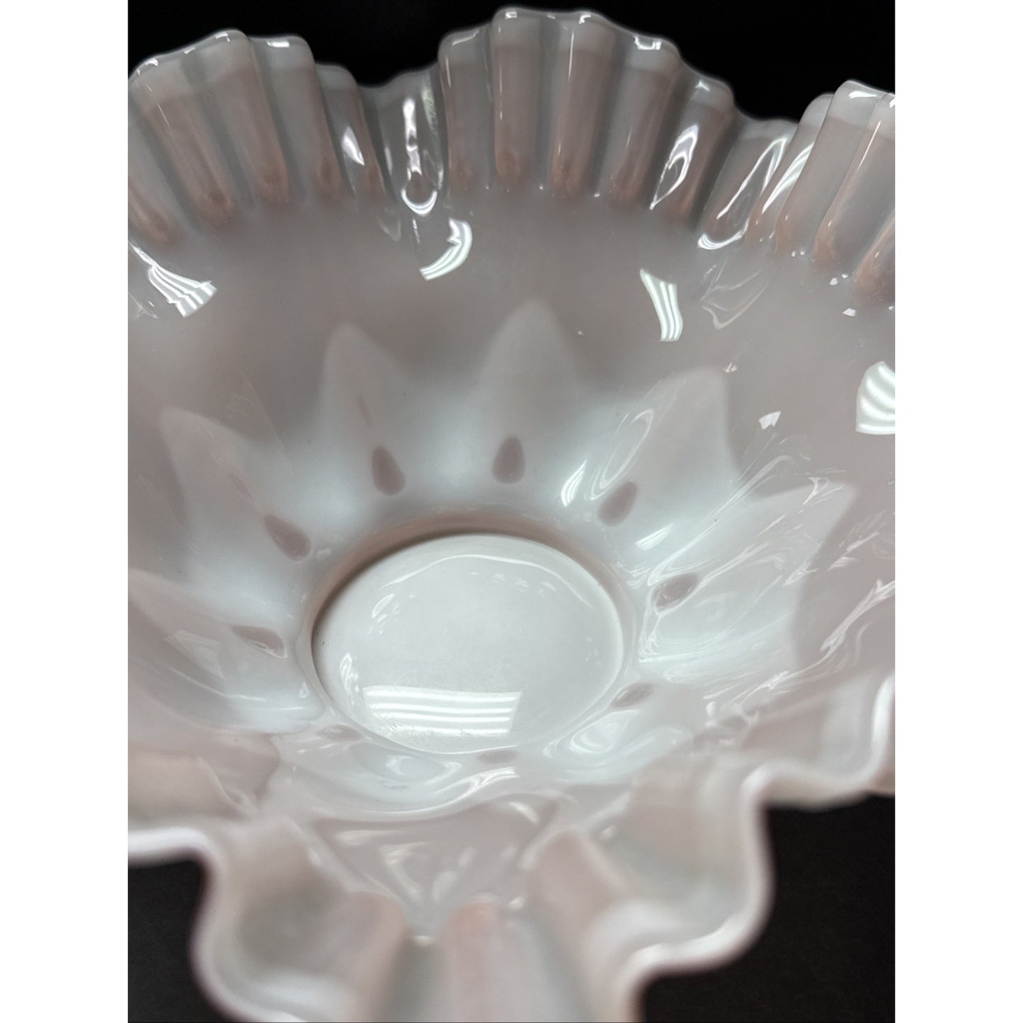 Vintage Fenton Glass Rose Overlay Pink Melon Bowl Crimped Wavy Edge