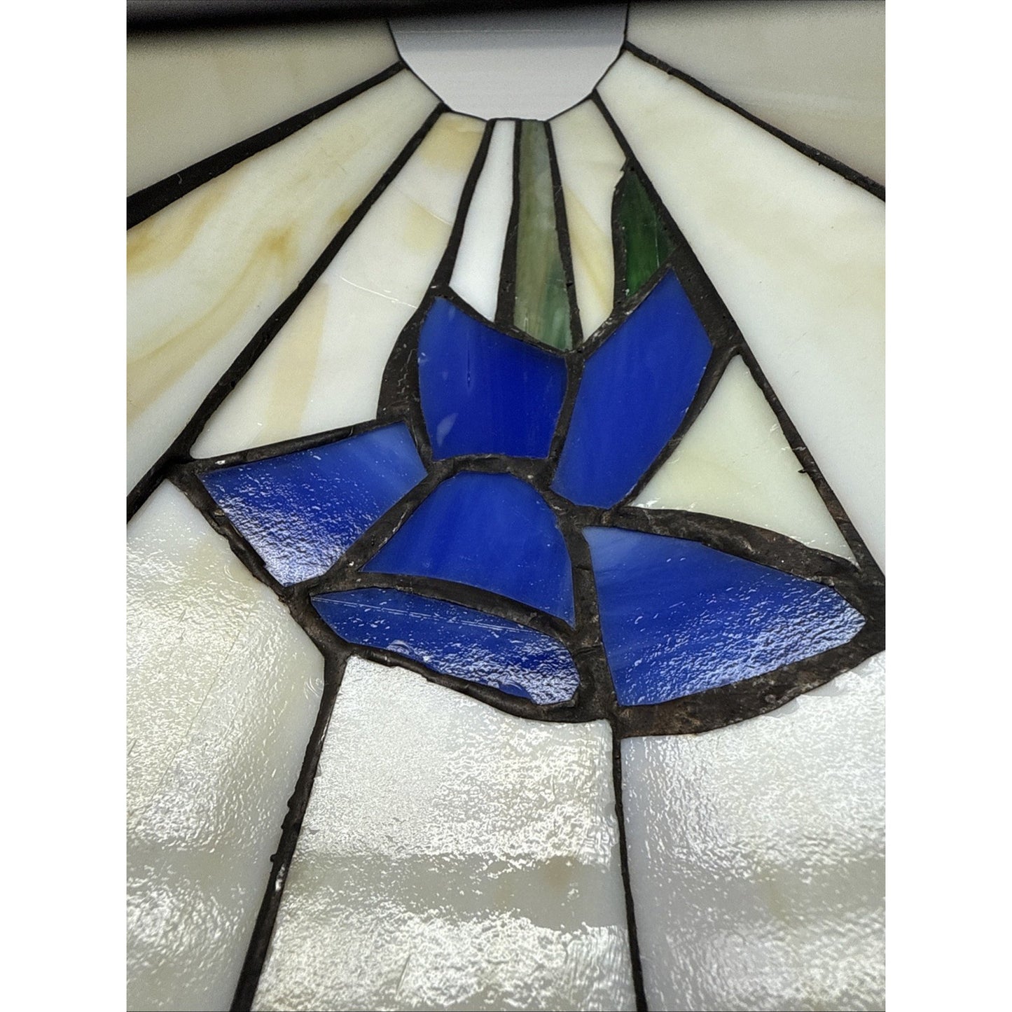 Stained Glass Iris Lily Flower Wall Sconce Light Lamp Shade Dark Blue Slag