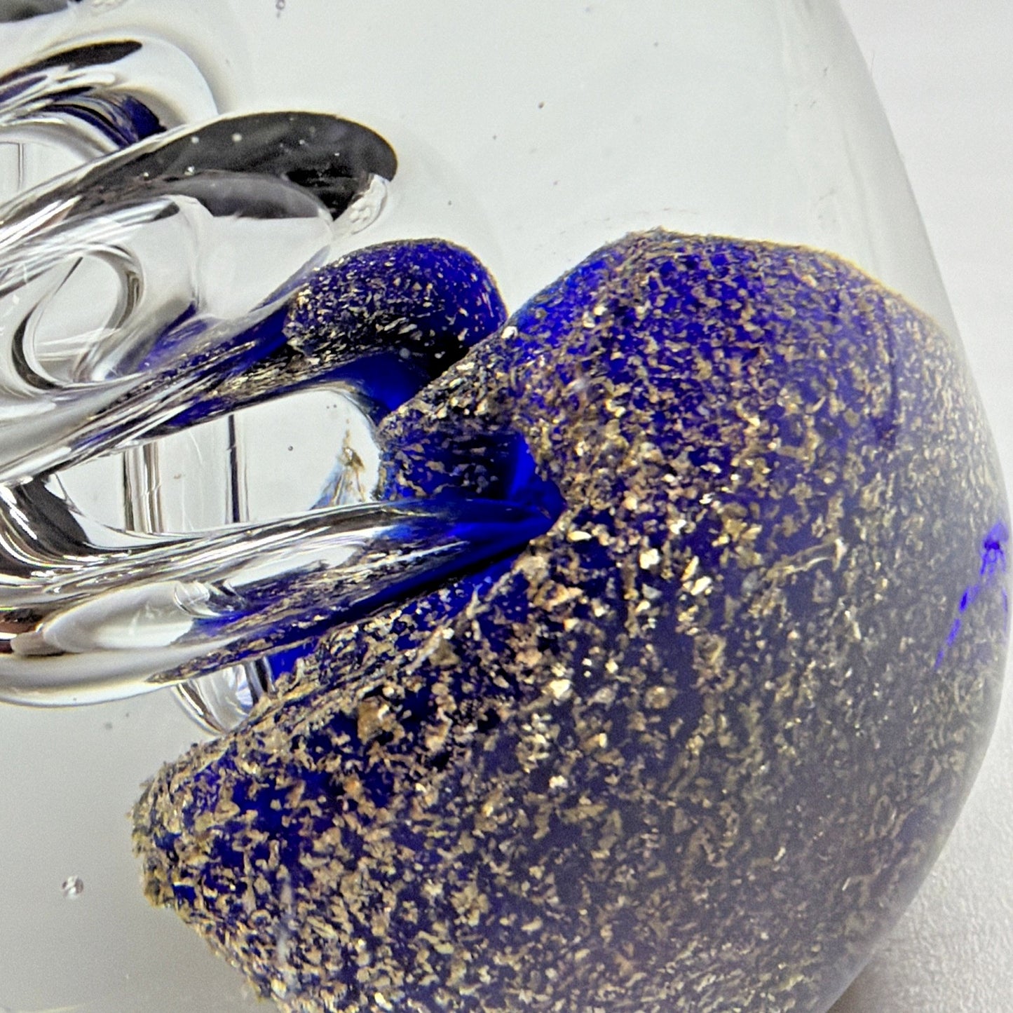 Vtg Large Art Glass Egg Paperweight Spiral Ribbon Cobalt Blue Aventurine Gold