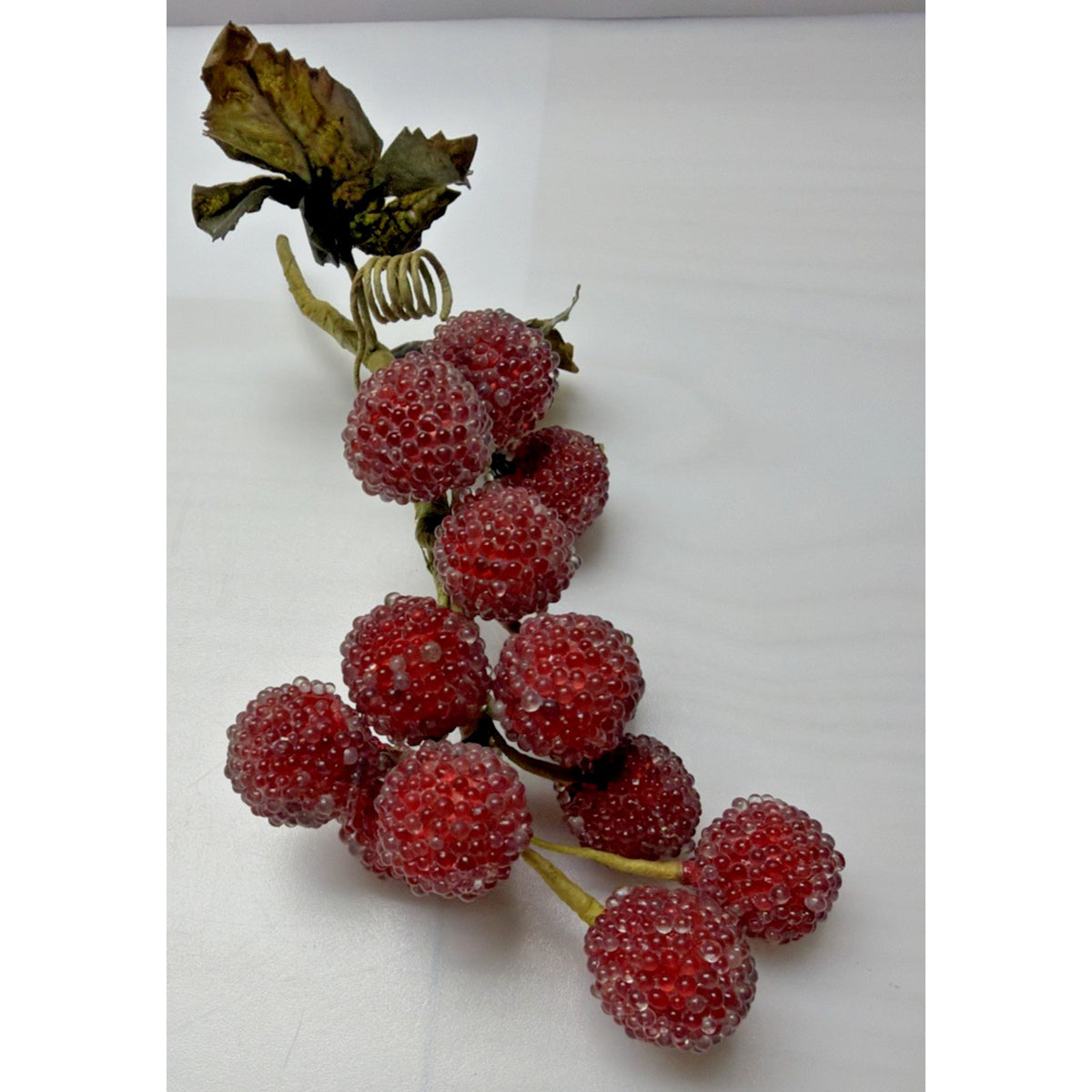 MCM Grape Cluster Glass Beaded Stem Leaves Fruit Red As Is