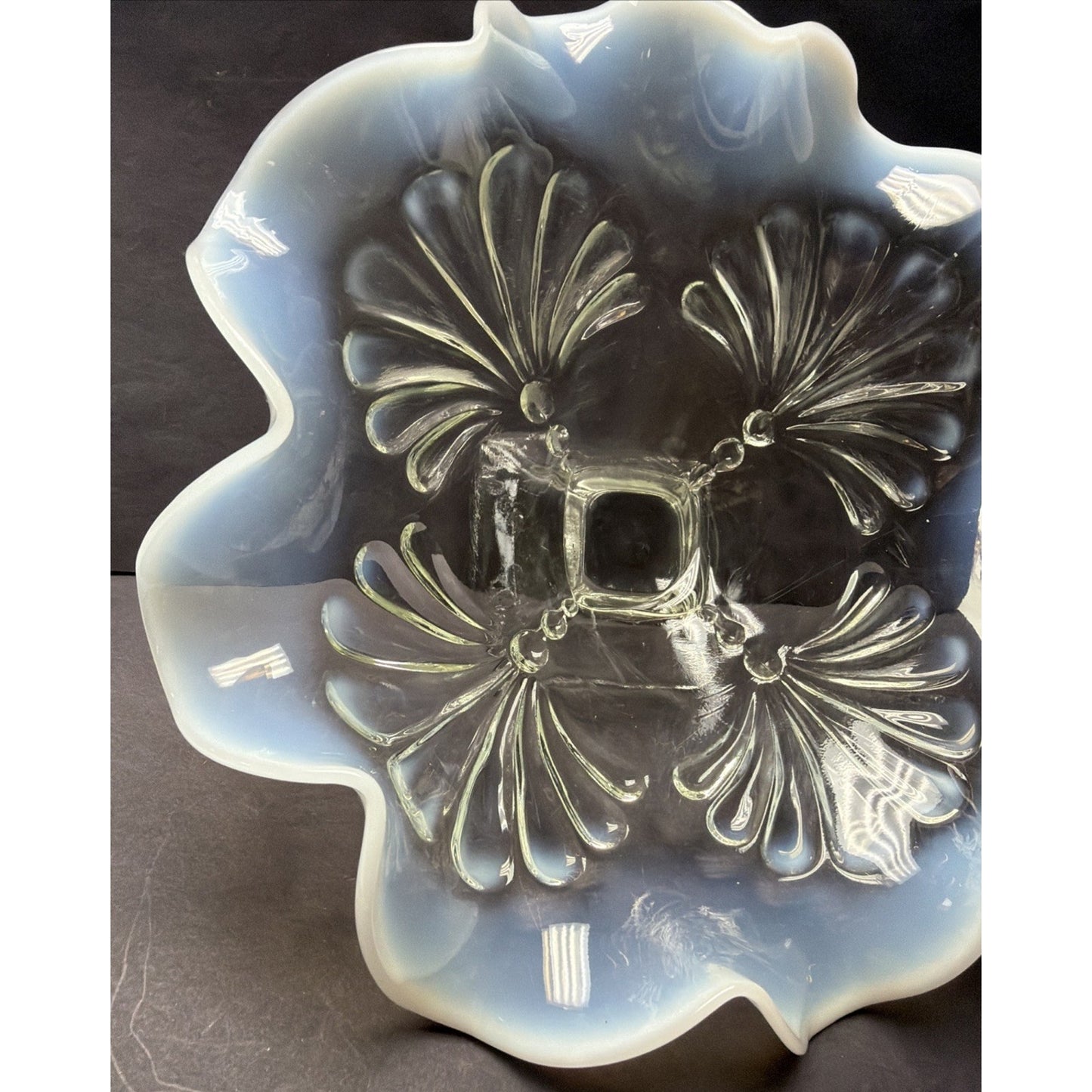EAPG Jefferson Glass Footed Bowl Beaded Fan 211 Opalescent Ruffled Wavy Rim