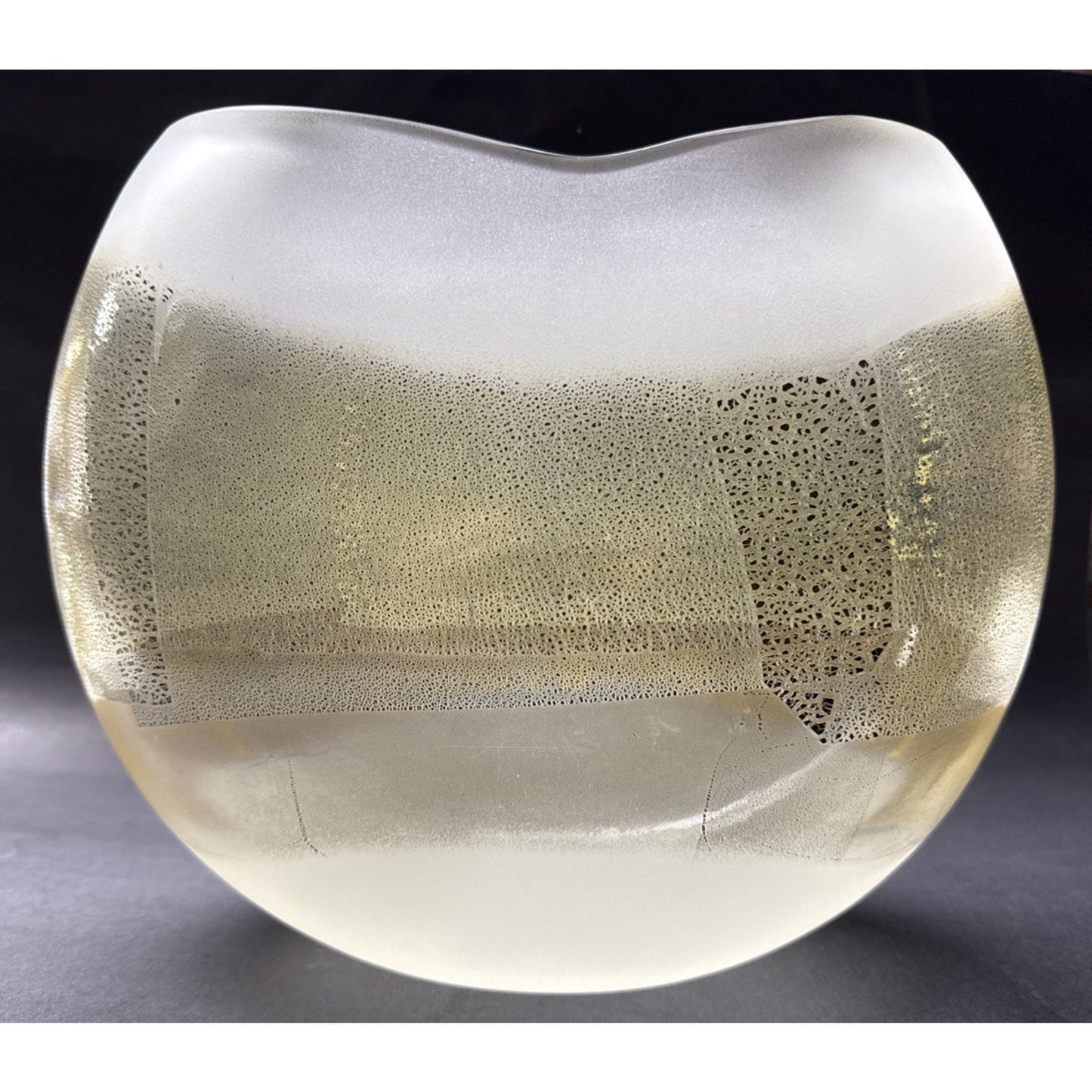 Murano Contemporary Rialto Acidato Gold Leaf Band Glass Vase Vessel Clear As-Is