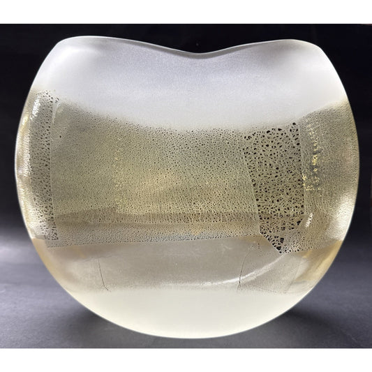 Murano Contemporary Rialto Acidato Gold Leaf Band Glass Vase Vessel Clear As-Is