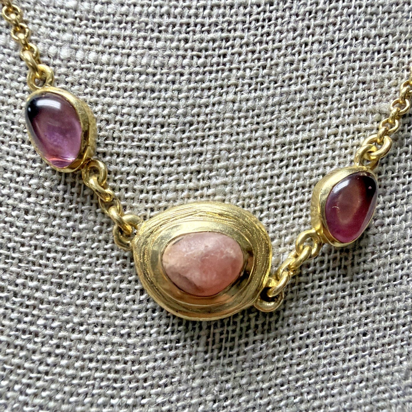 Cole Haan Semi Precious Gemstone Cabochon Station Necklace Gripoix Style Long