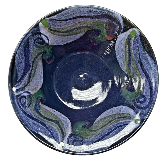 Vtg Wyatt Lane Studio Art Pottery Console Bowl Stoneware Navy Abstract Glaze