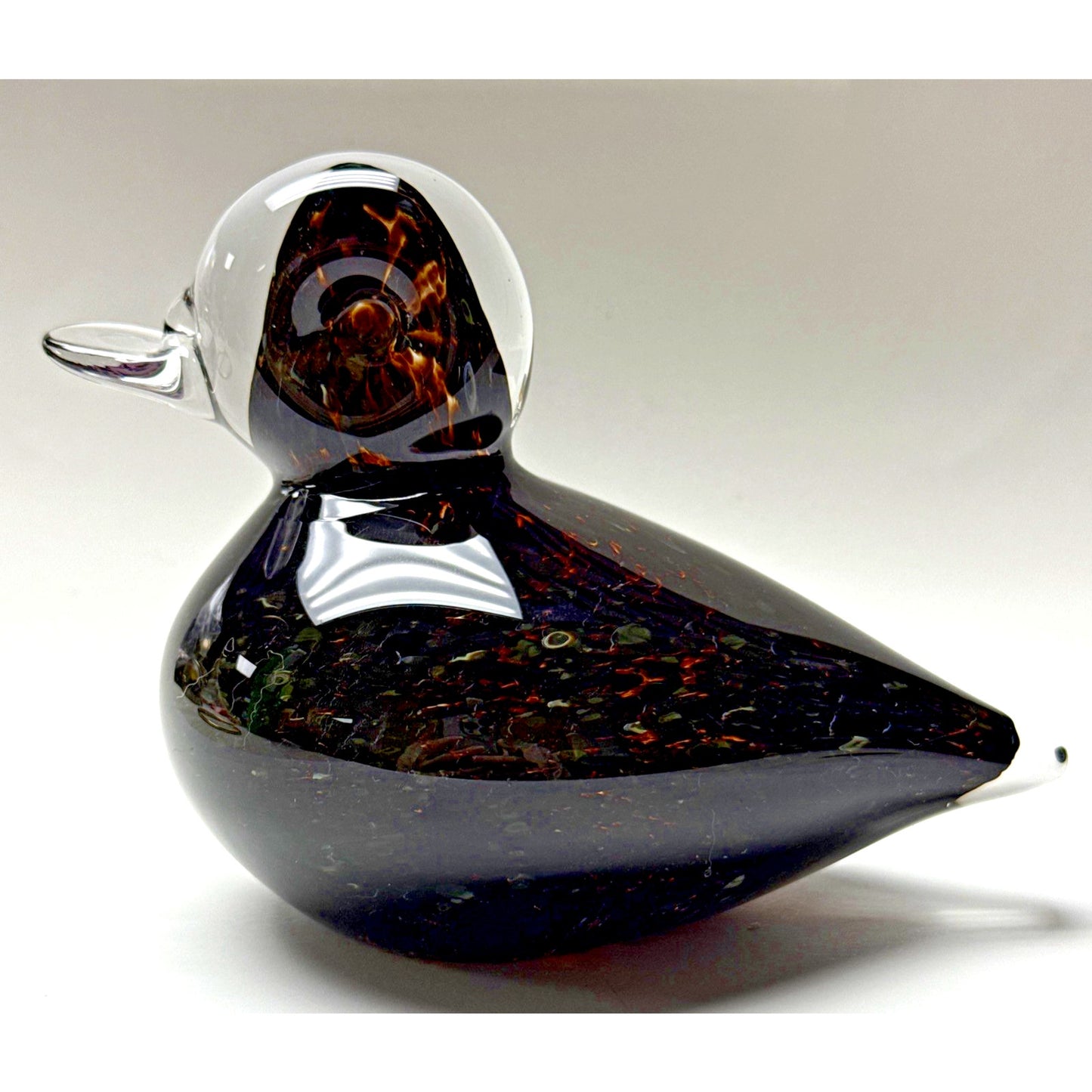 Wedgwood England Crystal Duck Mottled Black Brown Tortoise Glass Figurine Signed