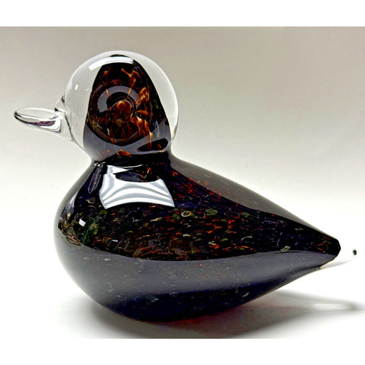 Wedgwood England Crystal Duck Mottled Black Brown Tortoise Glass Figurine Signed