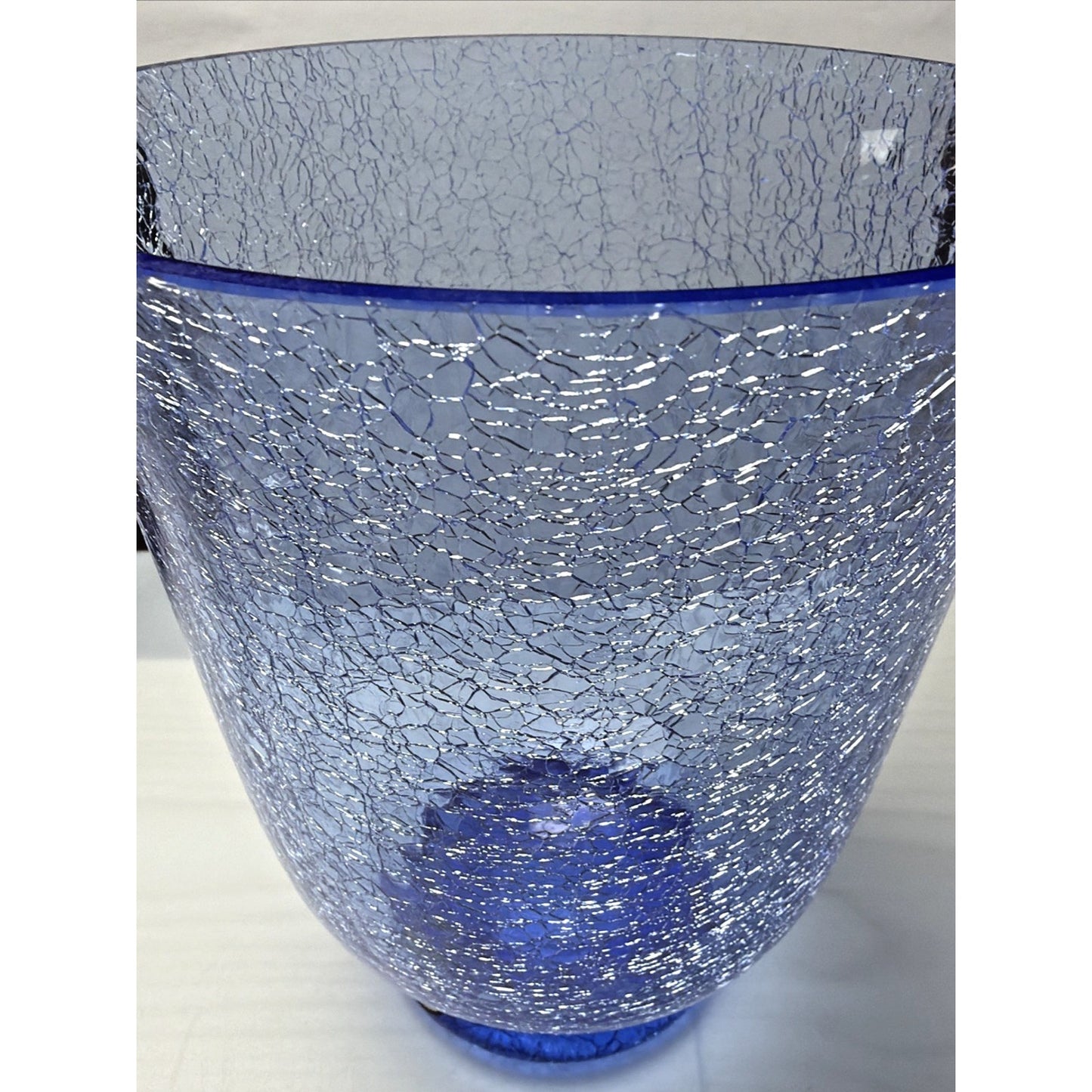 Vintage Bohemia Czech Blue Crackle Glass Crystal Vase