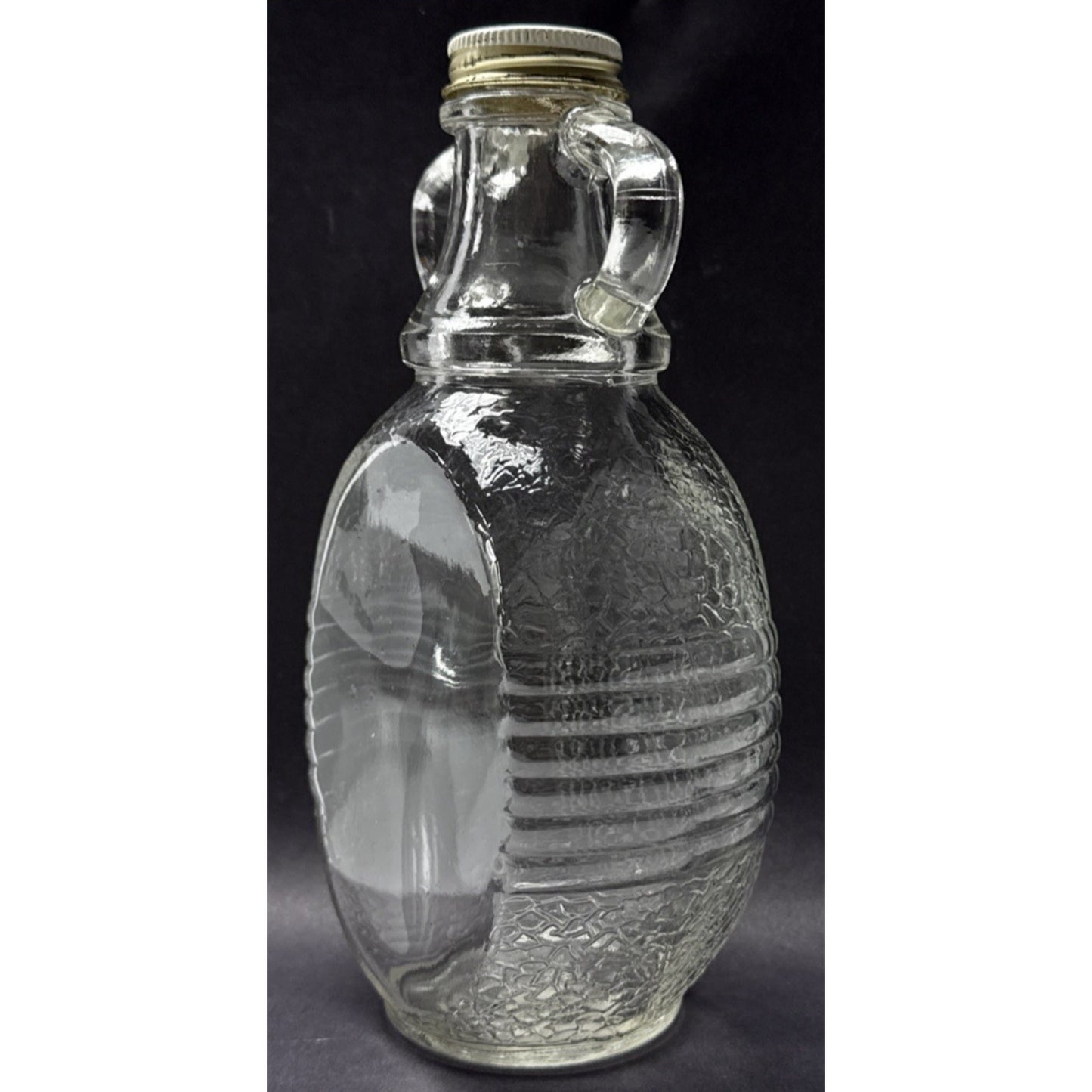 Vtg Hazel Atlas Textured Glass Double Handle Bottle Jar Textured Band 7-K-4693
