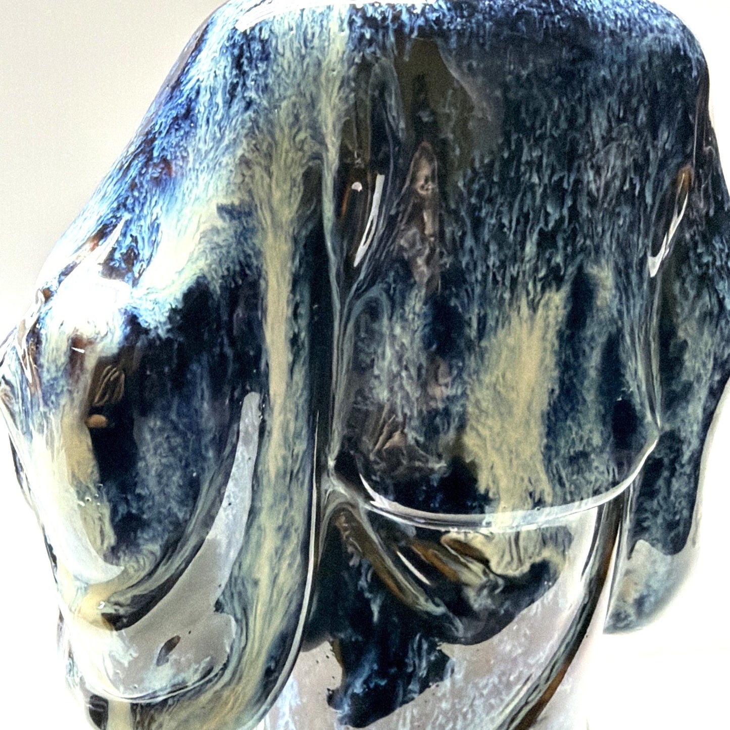 Shiwan Mudman Pottery Chinese Blue Flambe Glazed Happy Buddha Sculpture Hotei