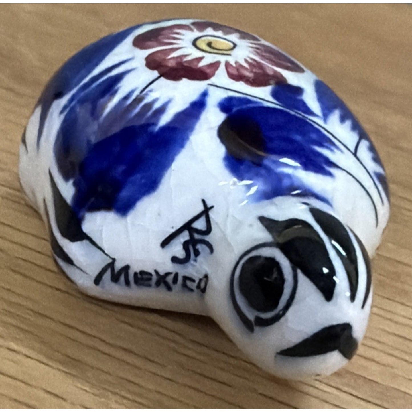Vtg Mexican Tonala Pottery Mini Turtle Hand Painted Glazed Floral Signed As Is
