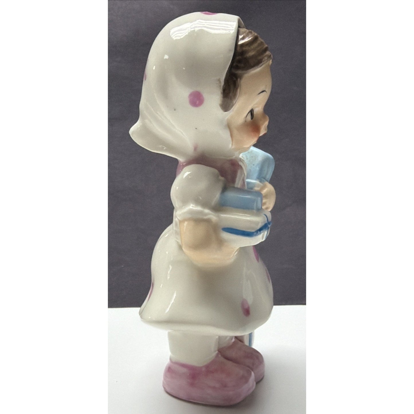 Vtg Ucagco Little Kerchief Girl Porcelain Figurine Presents Gifts Japan AS-IS