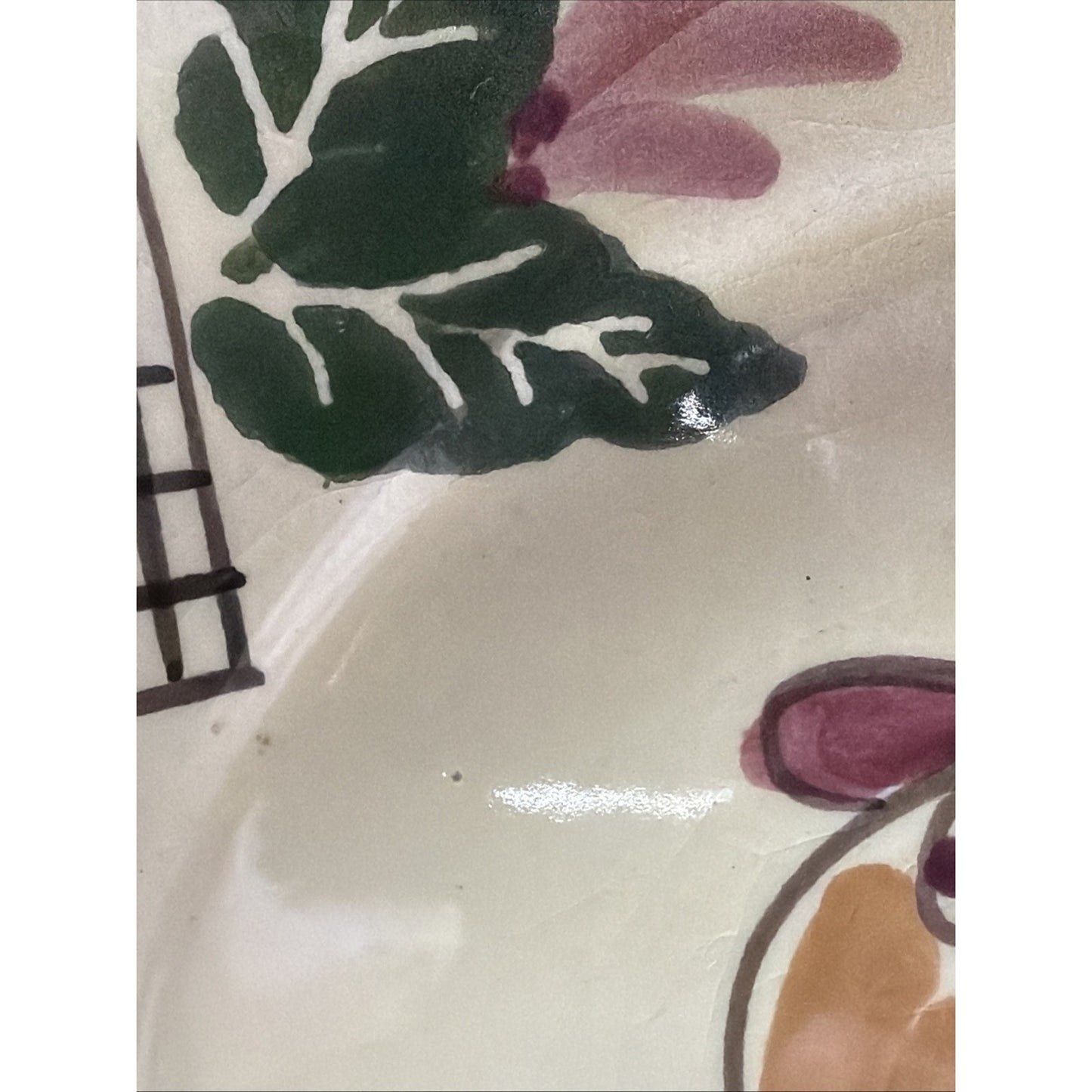 Vtg Lamas Pottery Italy Ceramic Rooster Hen Plate Floral Grid Design Farmhouse