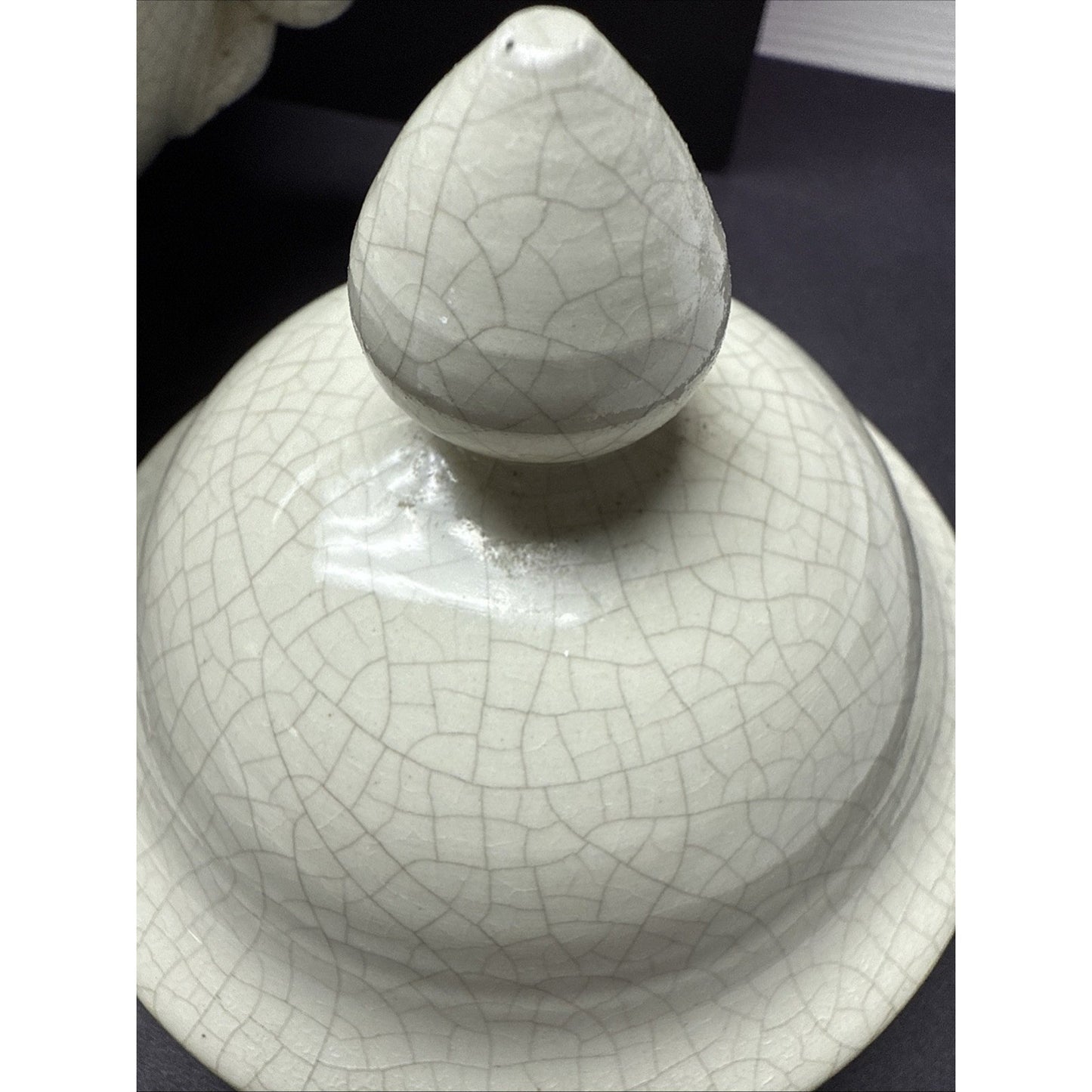 Vintage Leona Lavorato A Mano Italy Crackle Glaze Cream Canister Jar 8.5" As-Is