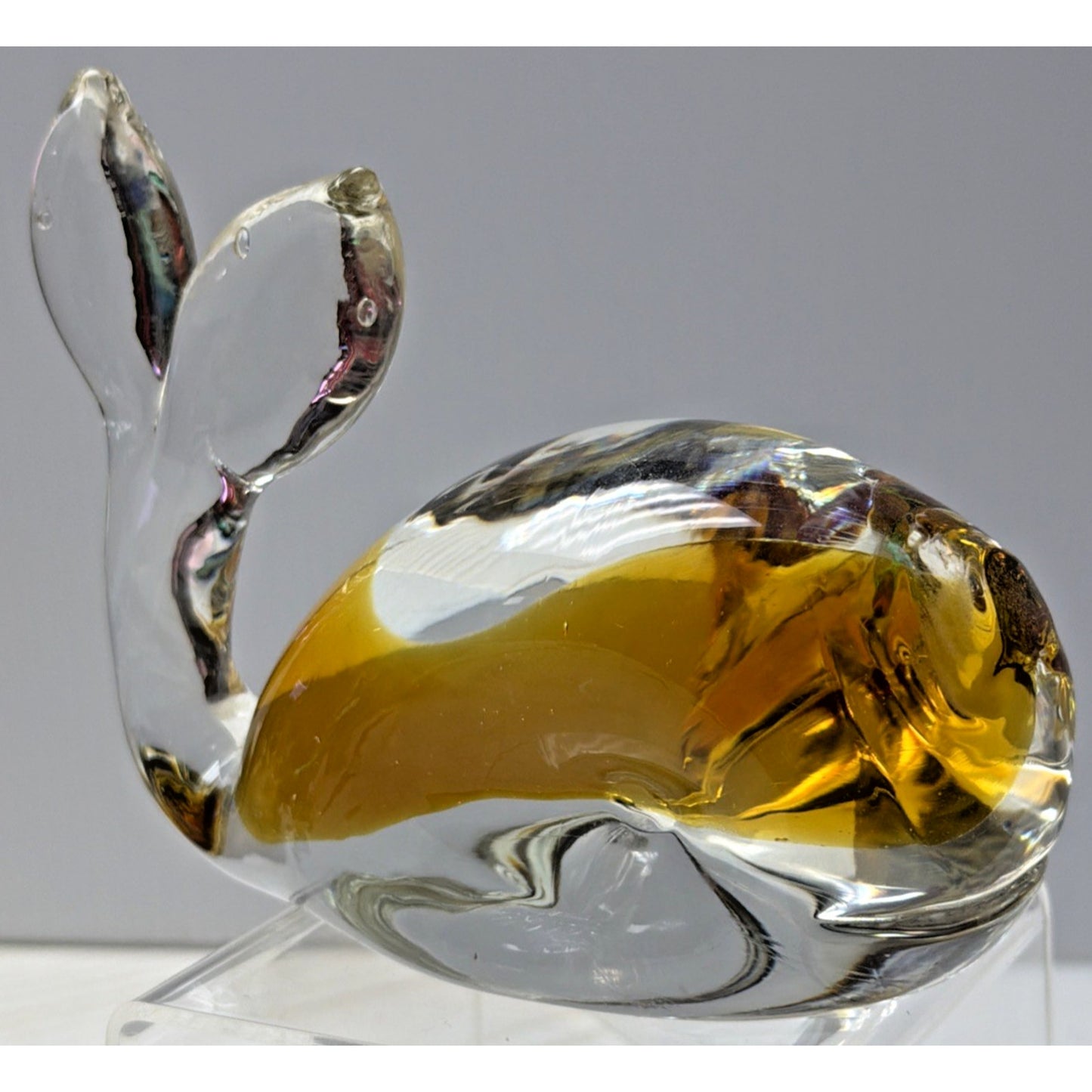 Vintage Pilgrim Art Glass Handblown Cased Amber Clear Whale #954 As Is