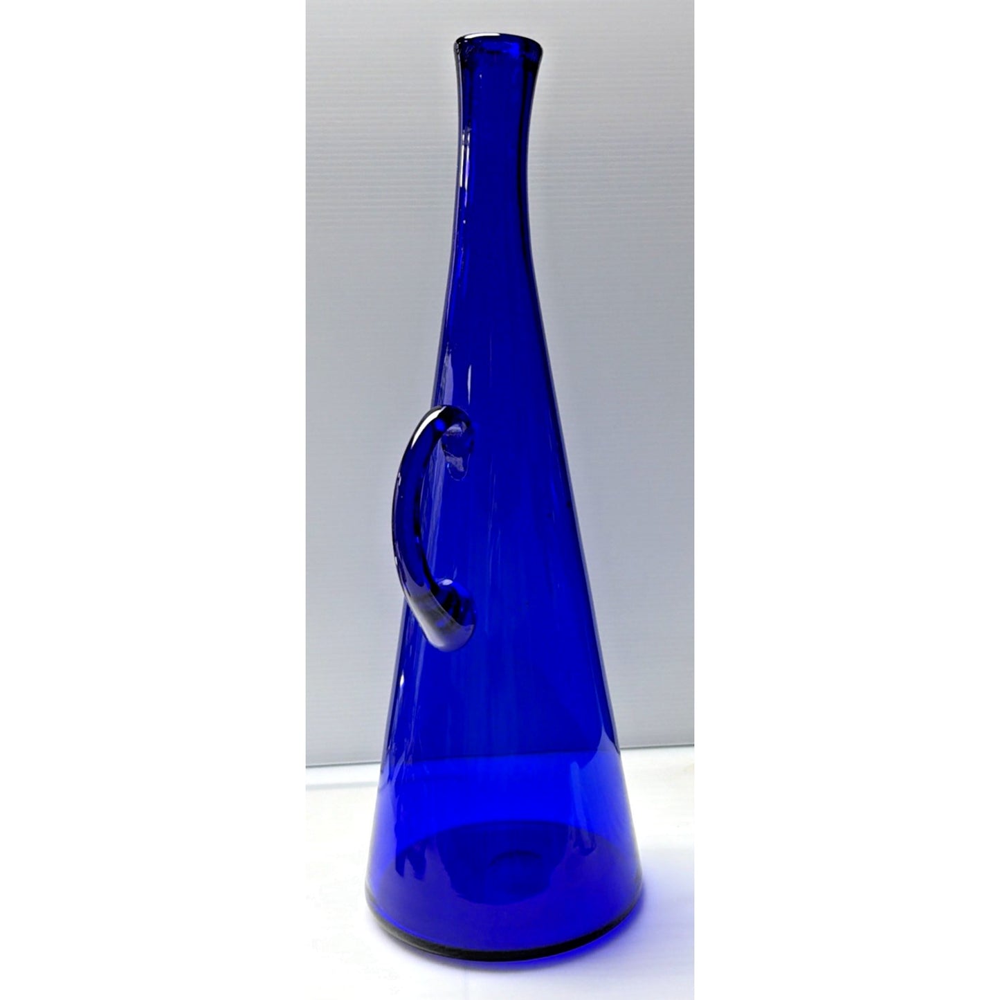 Vintage Cobalt Blue Glass Bent Long Goose Neck Bottle Decanter Vase As Is