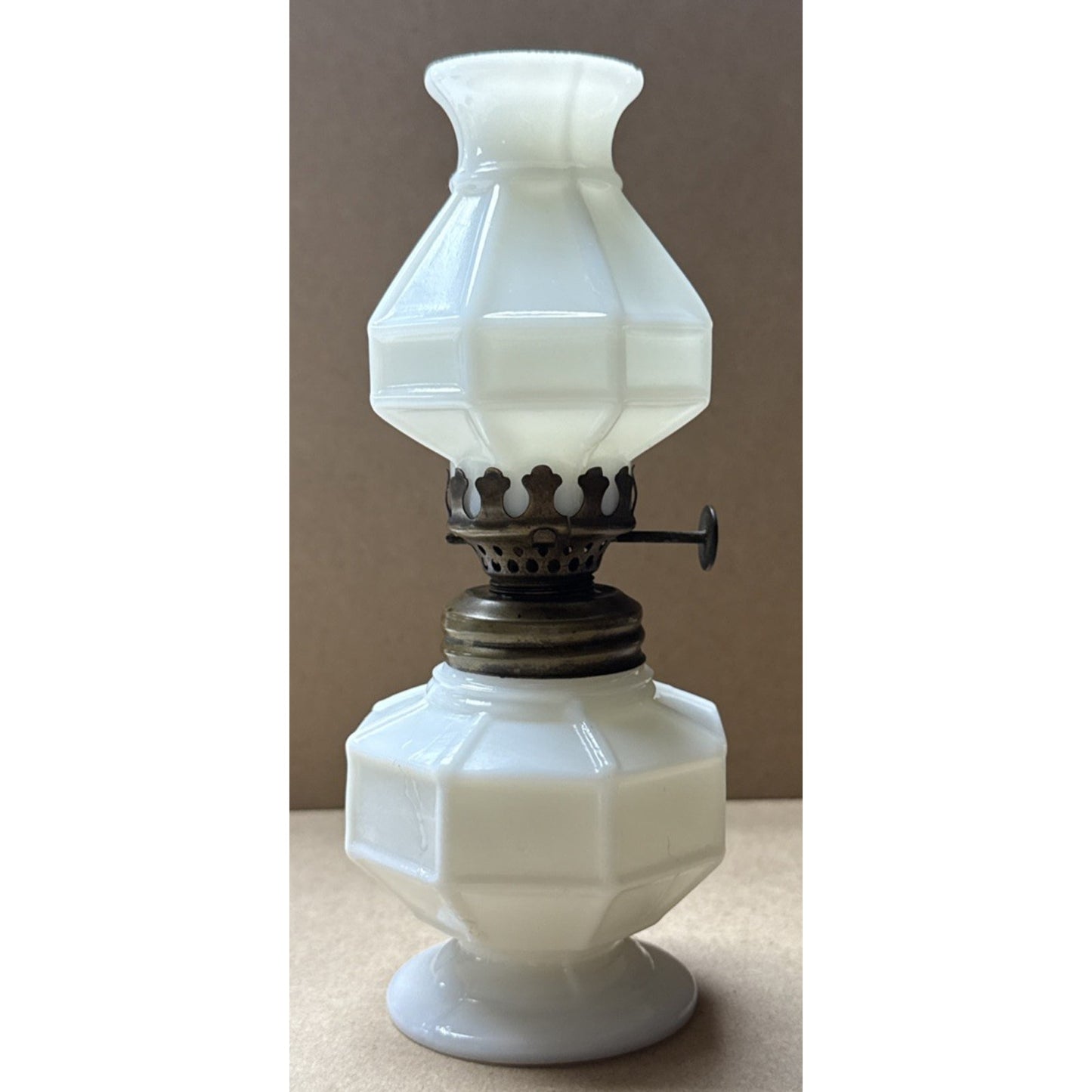 Antique Miniature Oil Lamp Mission Block Milk Glass As-Is