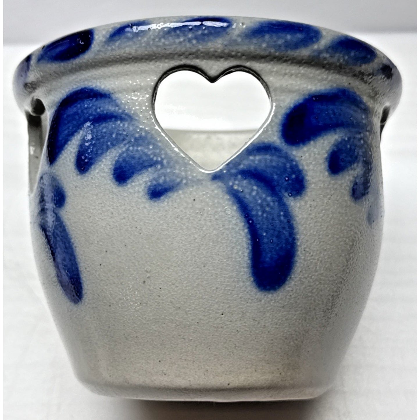 Vintage Eldreth Pottery Salt Glaze Reticulated Heart Crock Bowl Candle Holder