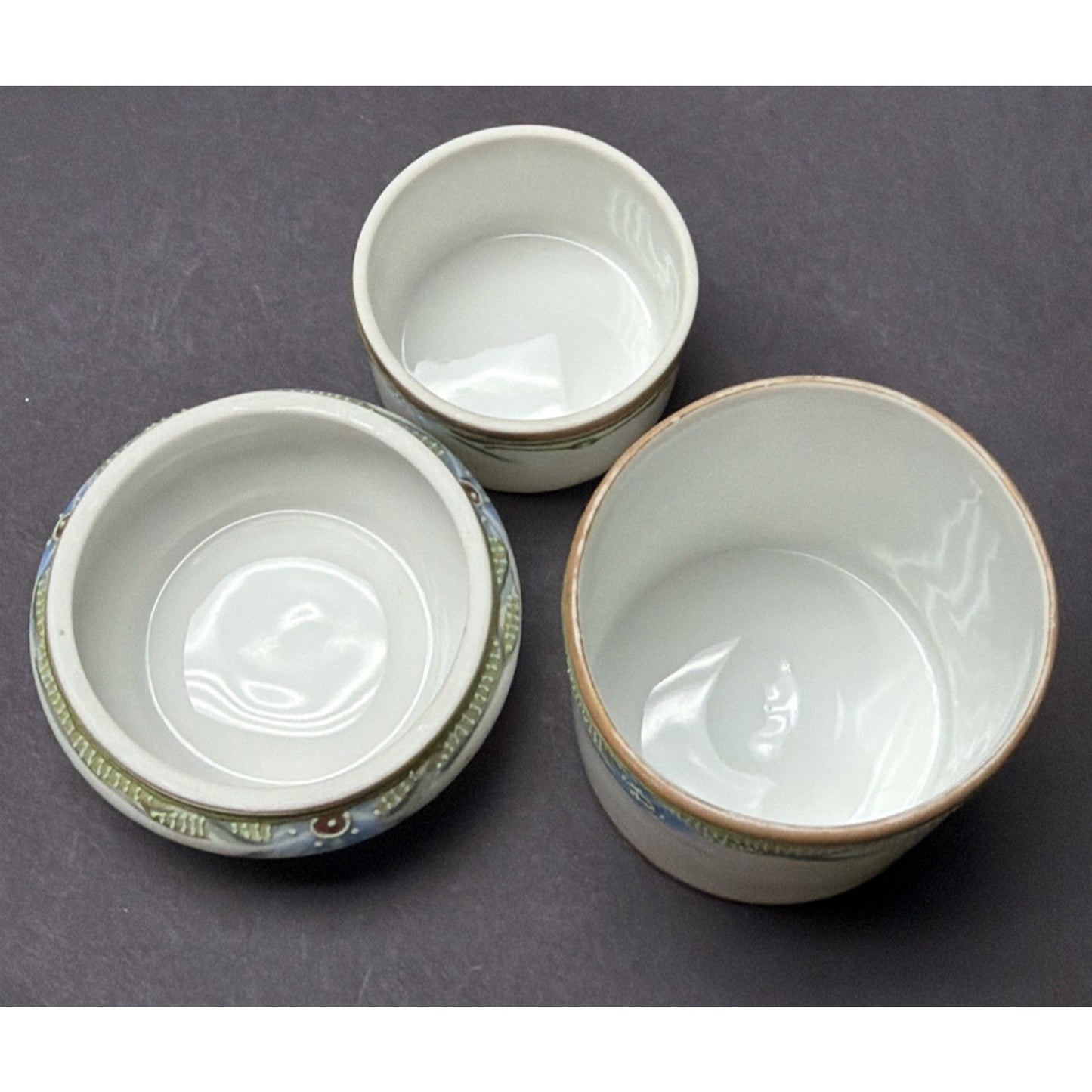 Antique Lot of 3 Hand Painted Nippon Moriage Floral Covered Trinket Vanity Jars