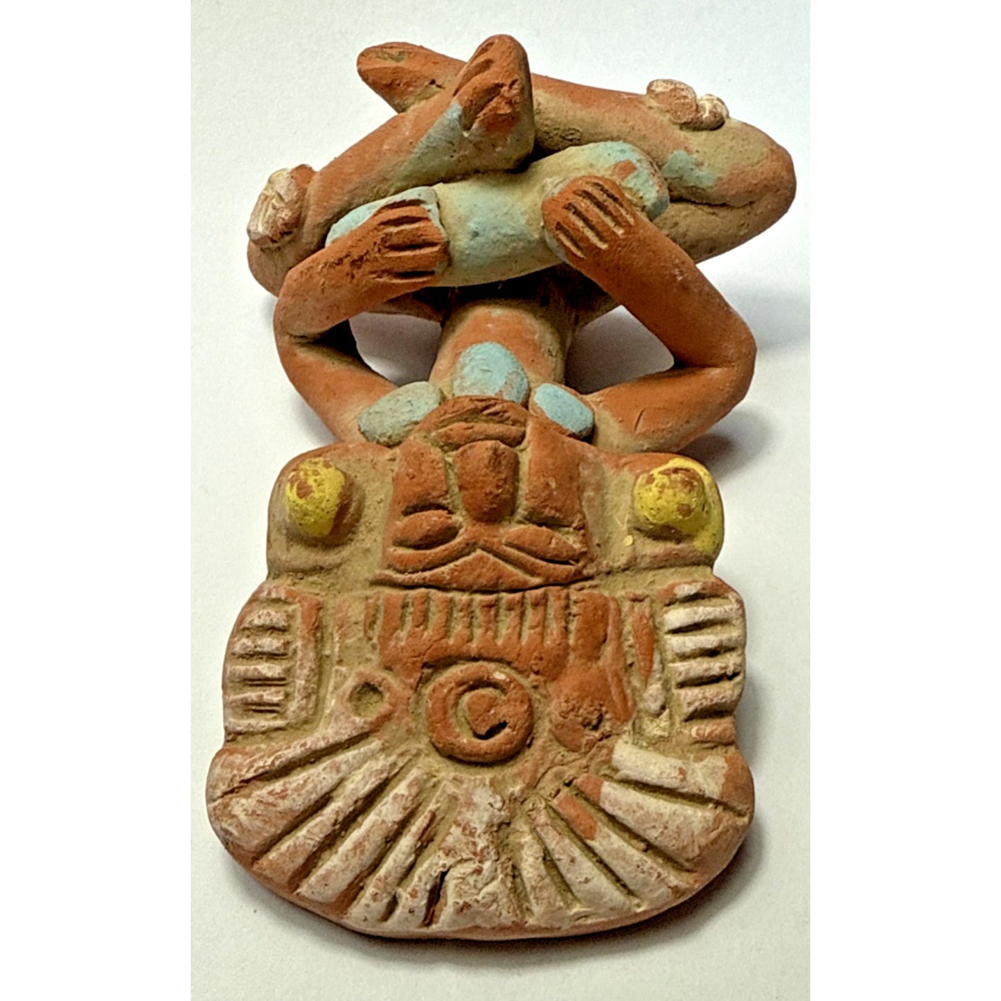 Vintage Native Pottery Aztec Maya Clay Figurine Warrior Inca Painted