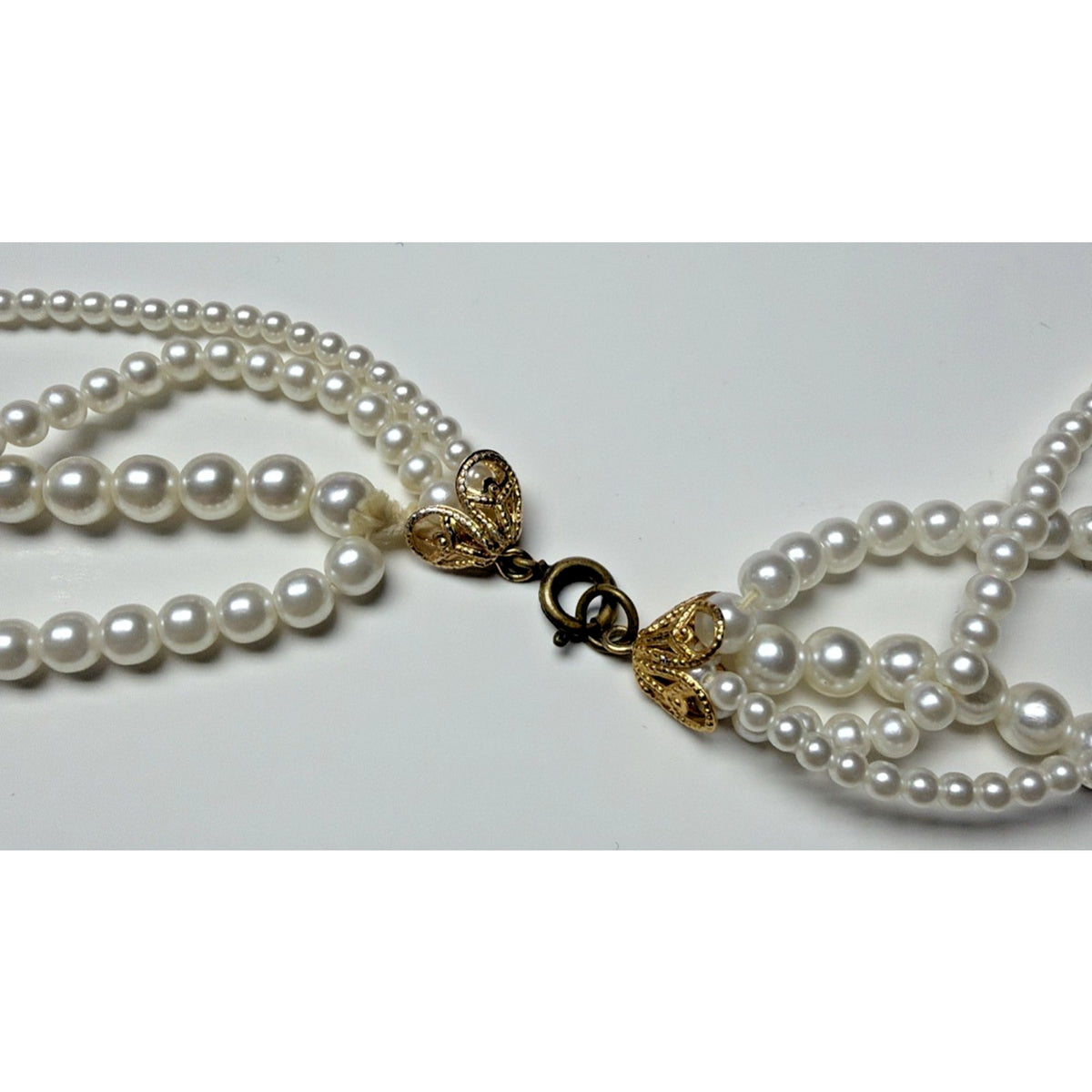 Vintage Multi Strand Faux Pearl Necklace Lariat Long Clasp