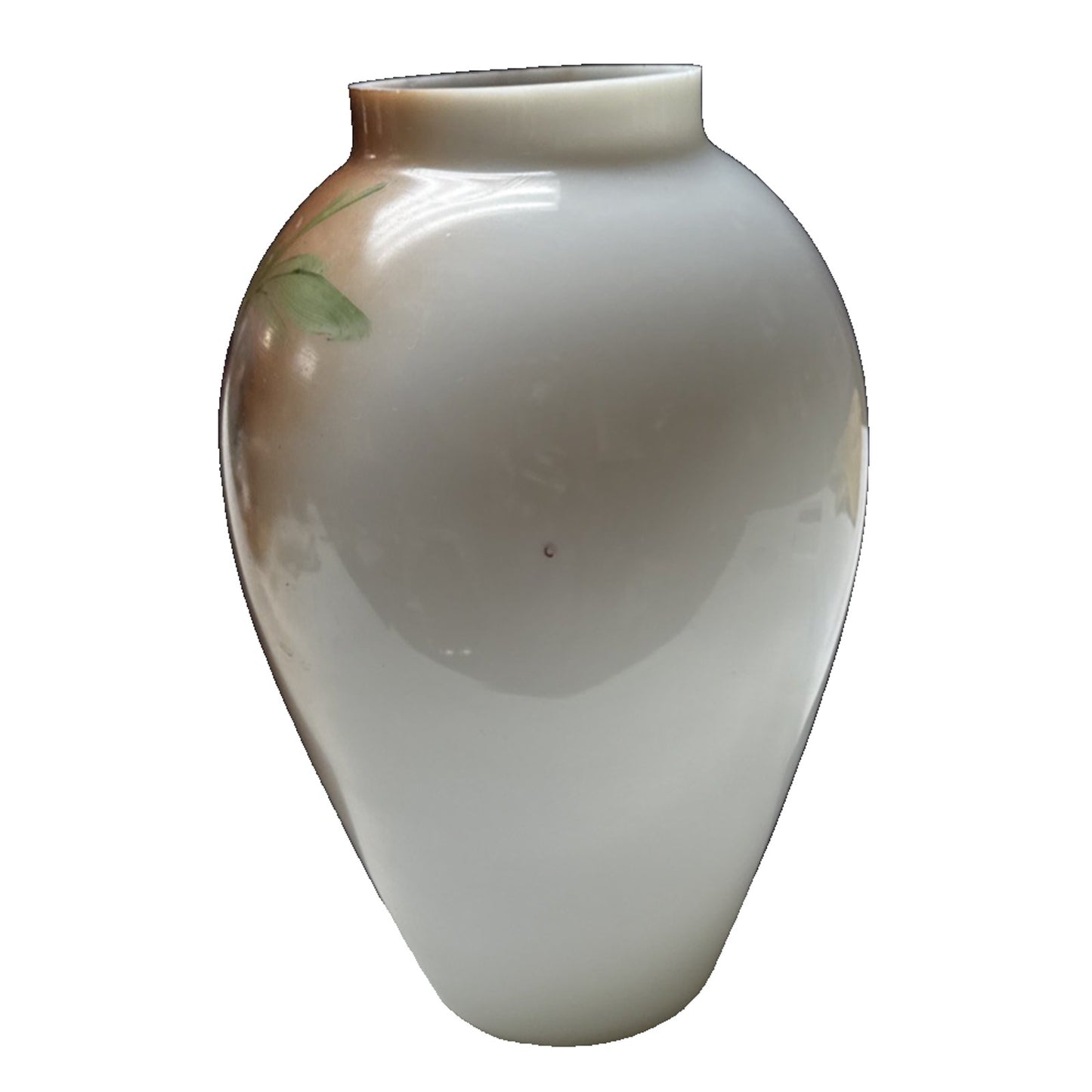 EAPG Victorian Fostoria Opaque Milk Glass Hand Paint Green Rose Bulb Vase As-Is