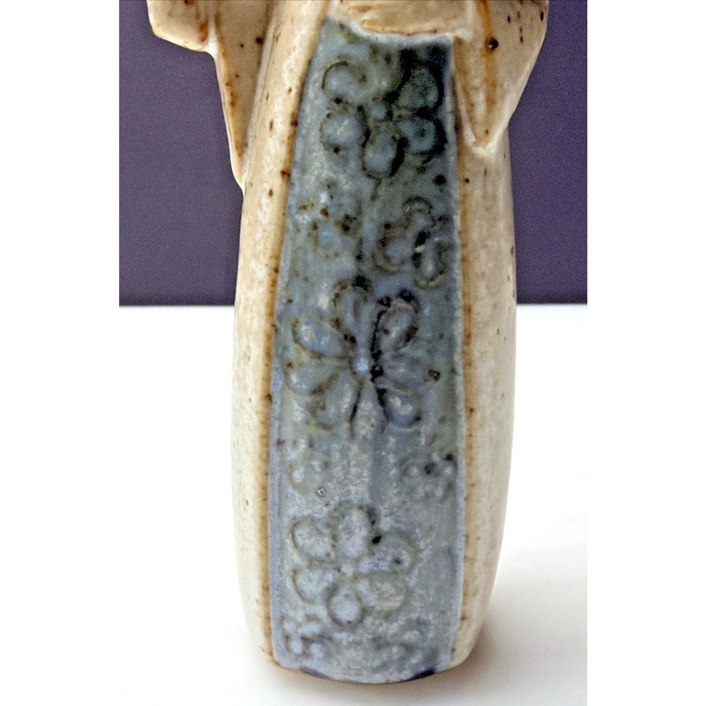 Vtg Uctci Pottery Stoneware Figurine Candle Holder Woman Girl Red Bell Flower