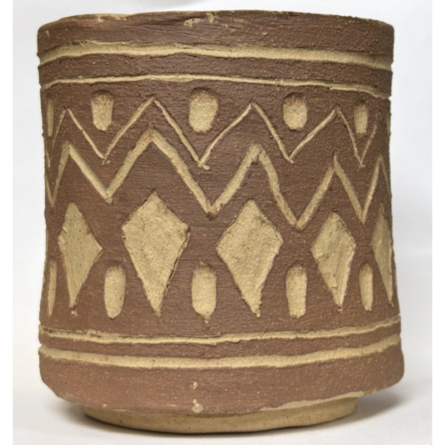 Vintage Boynton Art Pottery Abstract Vase Cup Planter Signed Brown Tan