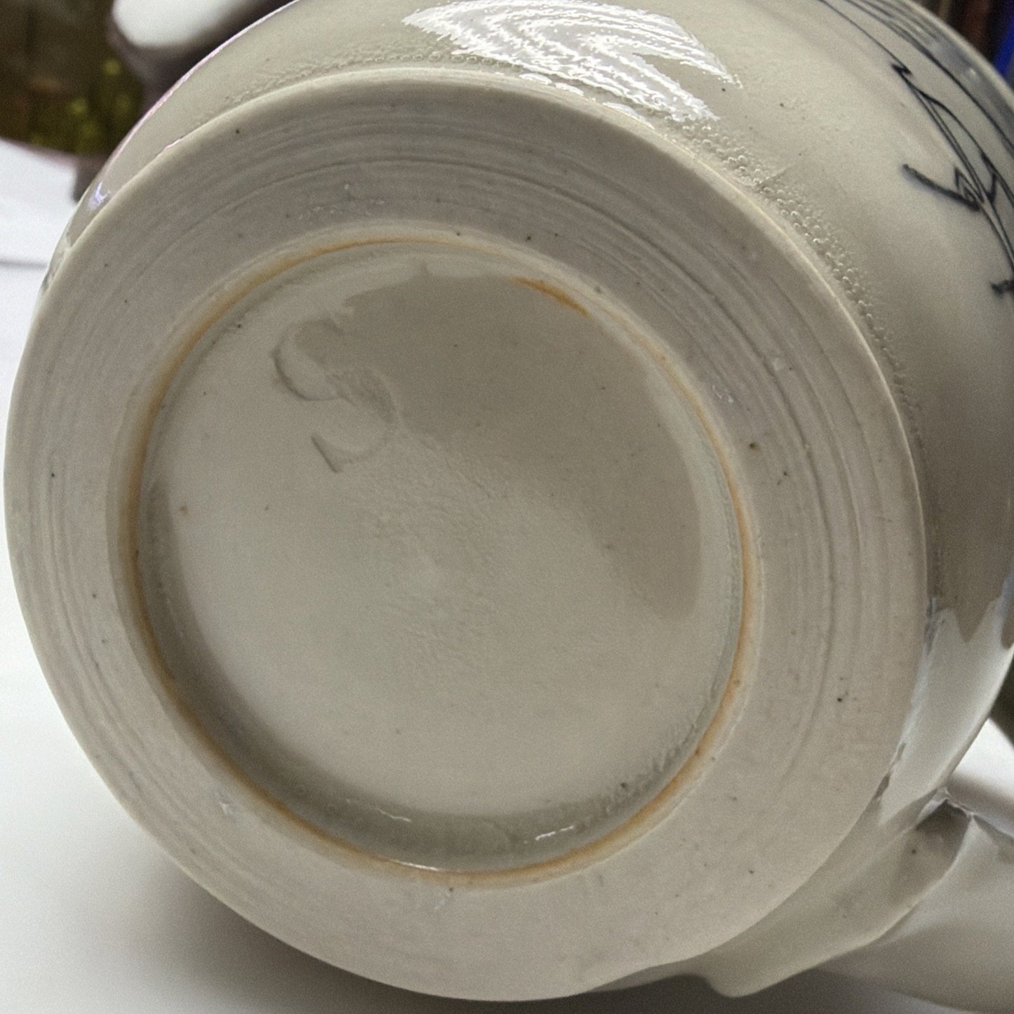 Vtg Studio Art Pottery Mug Drawn Tufted Titmouse Bird Glazed Stoneware Signed
