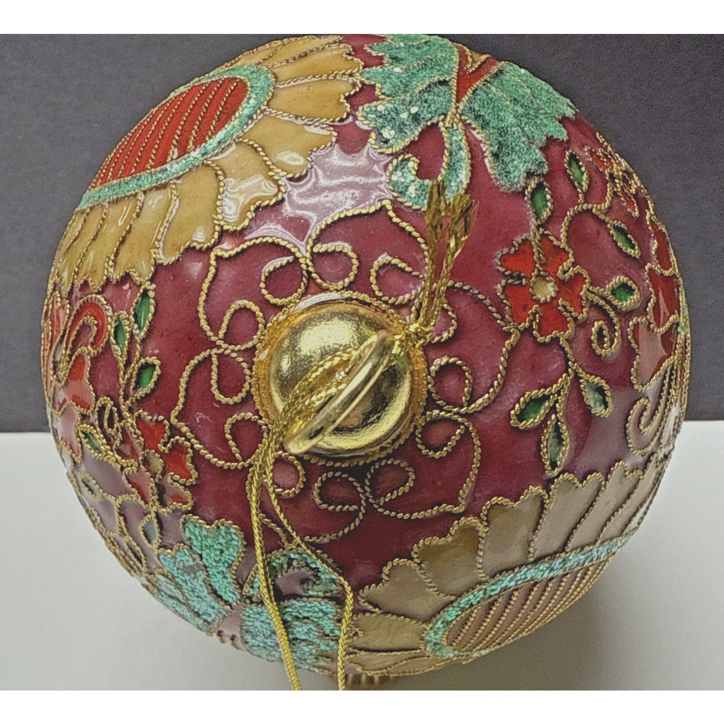 Vtg Cloisonne Ornament Ornate Large Paisley Decorated Enamel Gold Floral As-Is