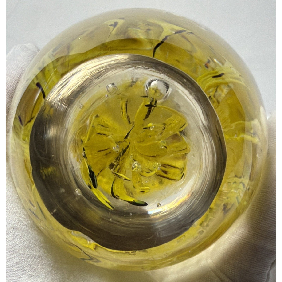 Dynasty Gallery Art Glass Jellyfish Paperweight Yellow Black UV Reactive Glows