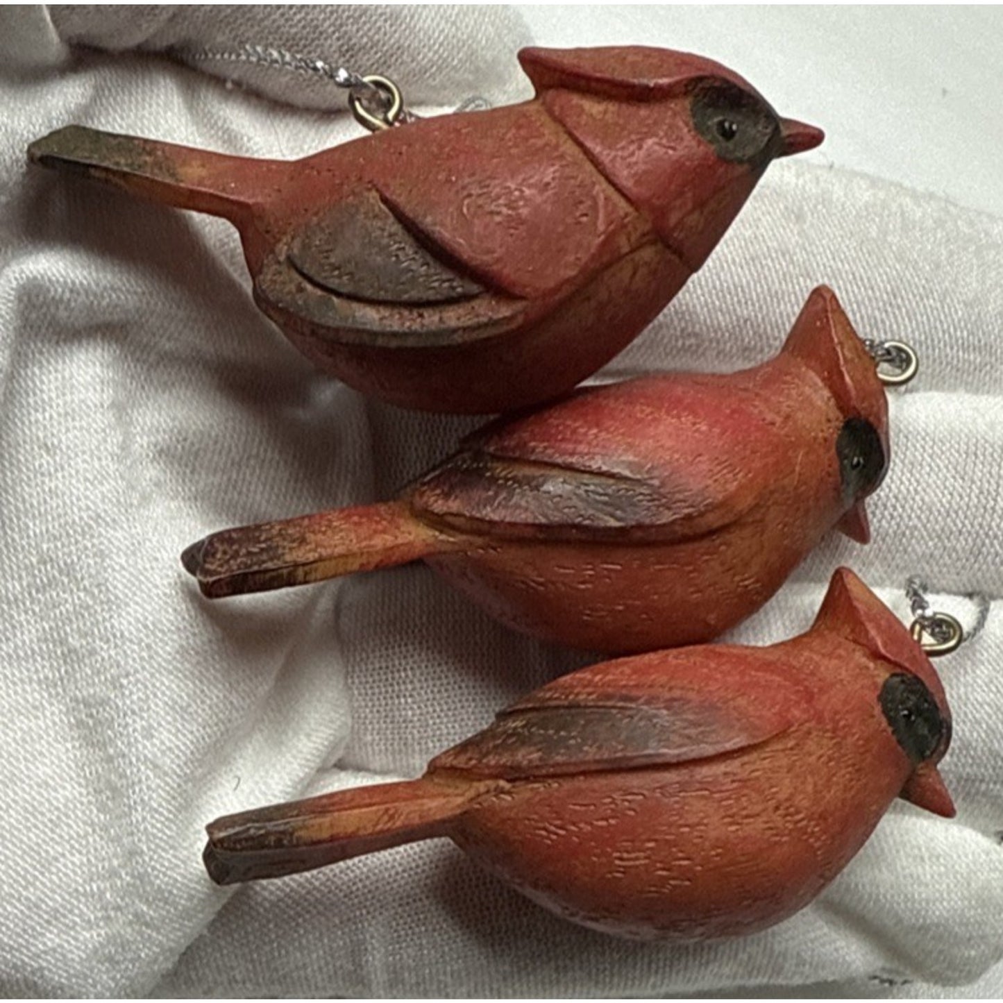 Vintage Lot of 3 Cardinal Ornaments Small Mini Resin Red Bird