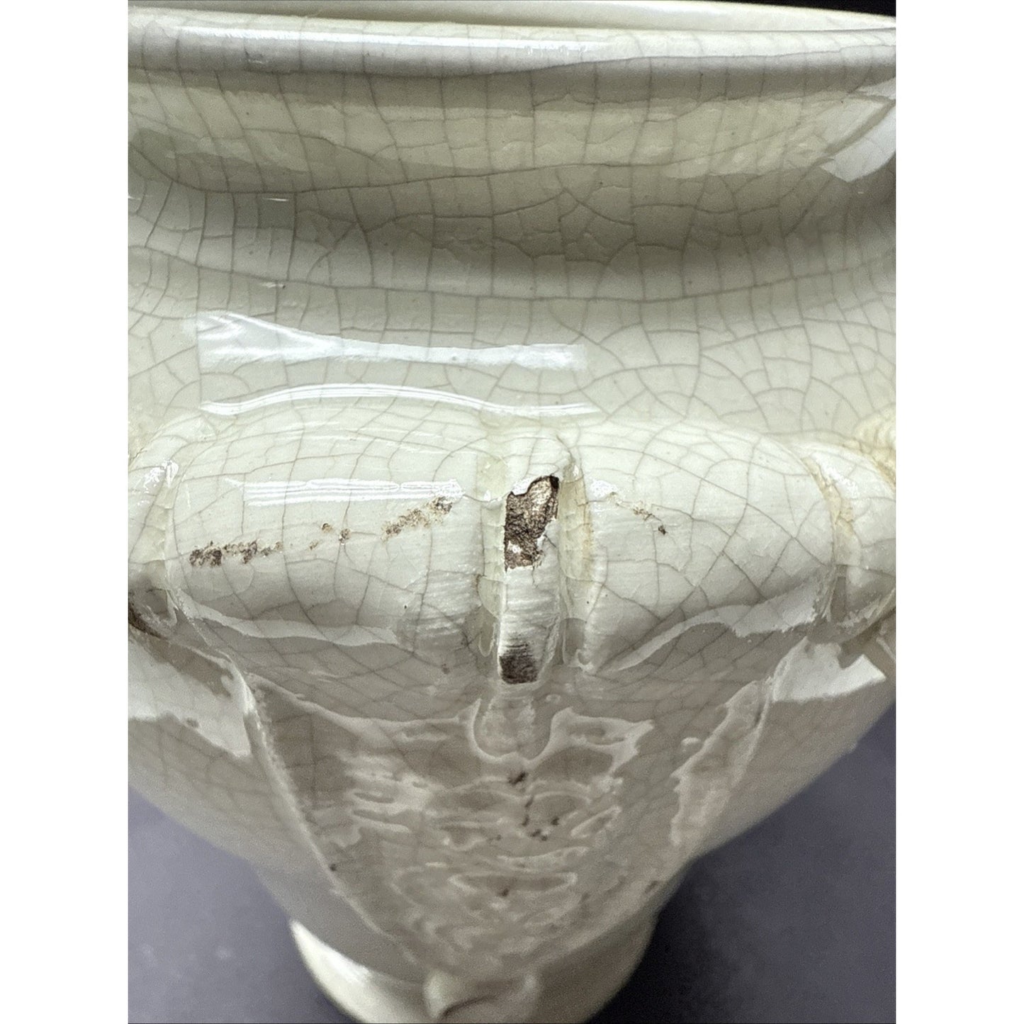 Vintage Leona Lavorato A Mano Italy Crackle Glaze Cream Canister Jar 8.5" As-Is