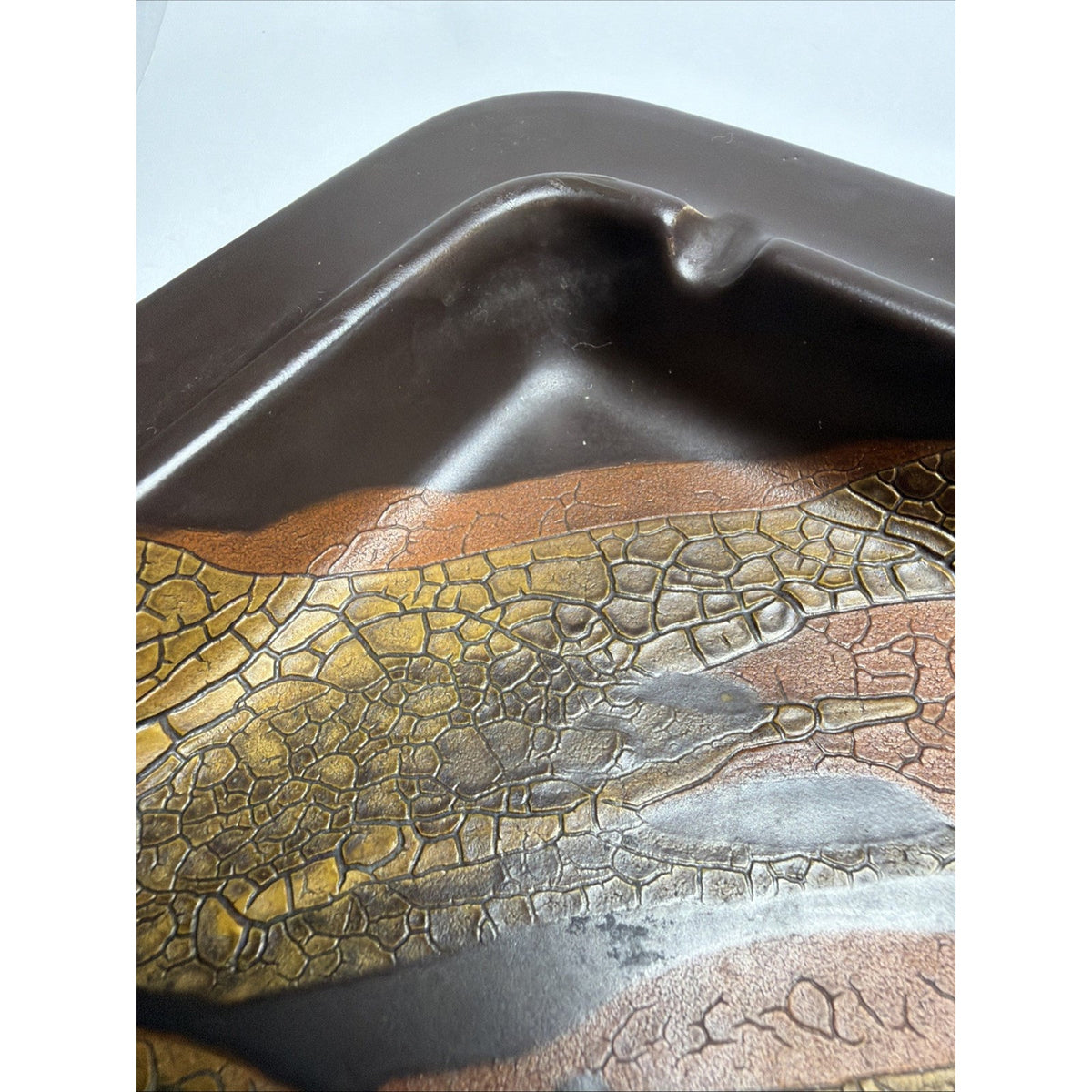 MCM Royal Haeger Craftsman Earth Wrap Glaze Ashtray Brown Orange Art Pottery