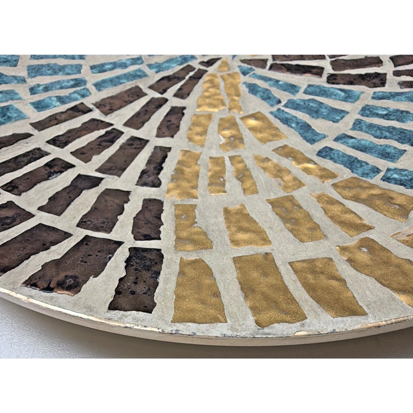MCM Mosaic Tile Plate Abstract Blue Brown Gold Ceramic Metal