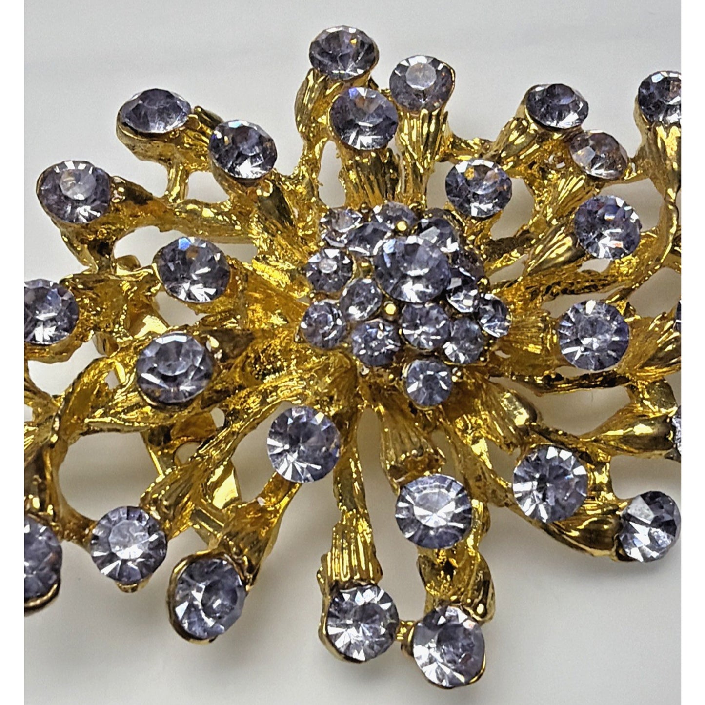 MCM Brutalist Style Blue Rhinestone Crystal Floral Spray Burst Brooch Snowflake