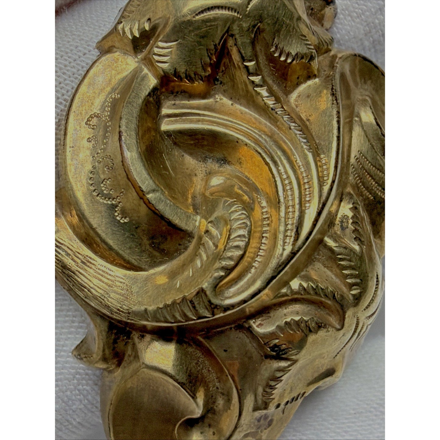 Victorian 10k GF Hollowware Brooch Puffy Repousse Floral Scroll As Is Damage