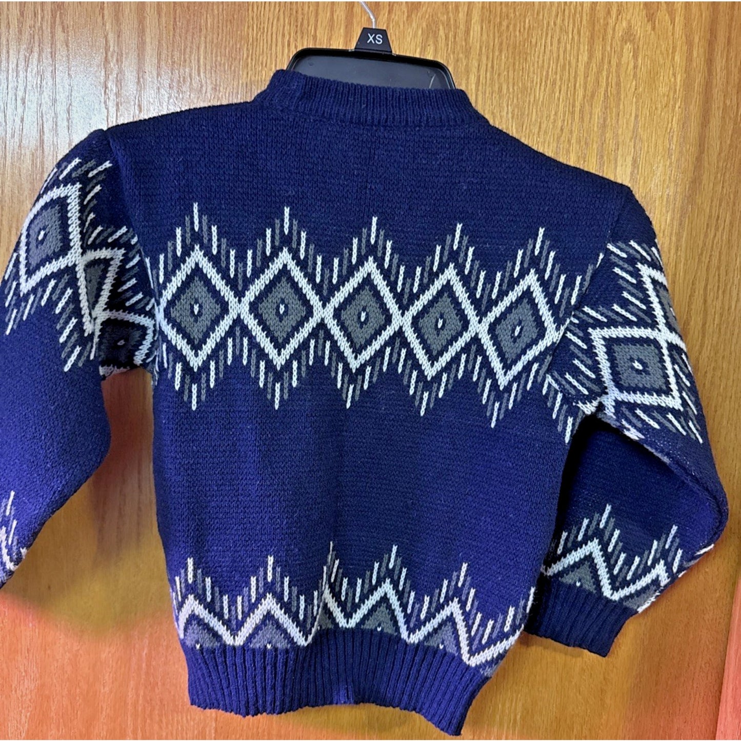 Vtg Skjaeveland Algard Norwegian Design Sweater Wool Childs Sz 6 Navy Gray White