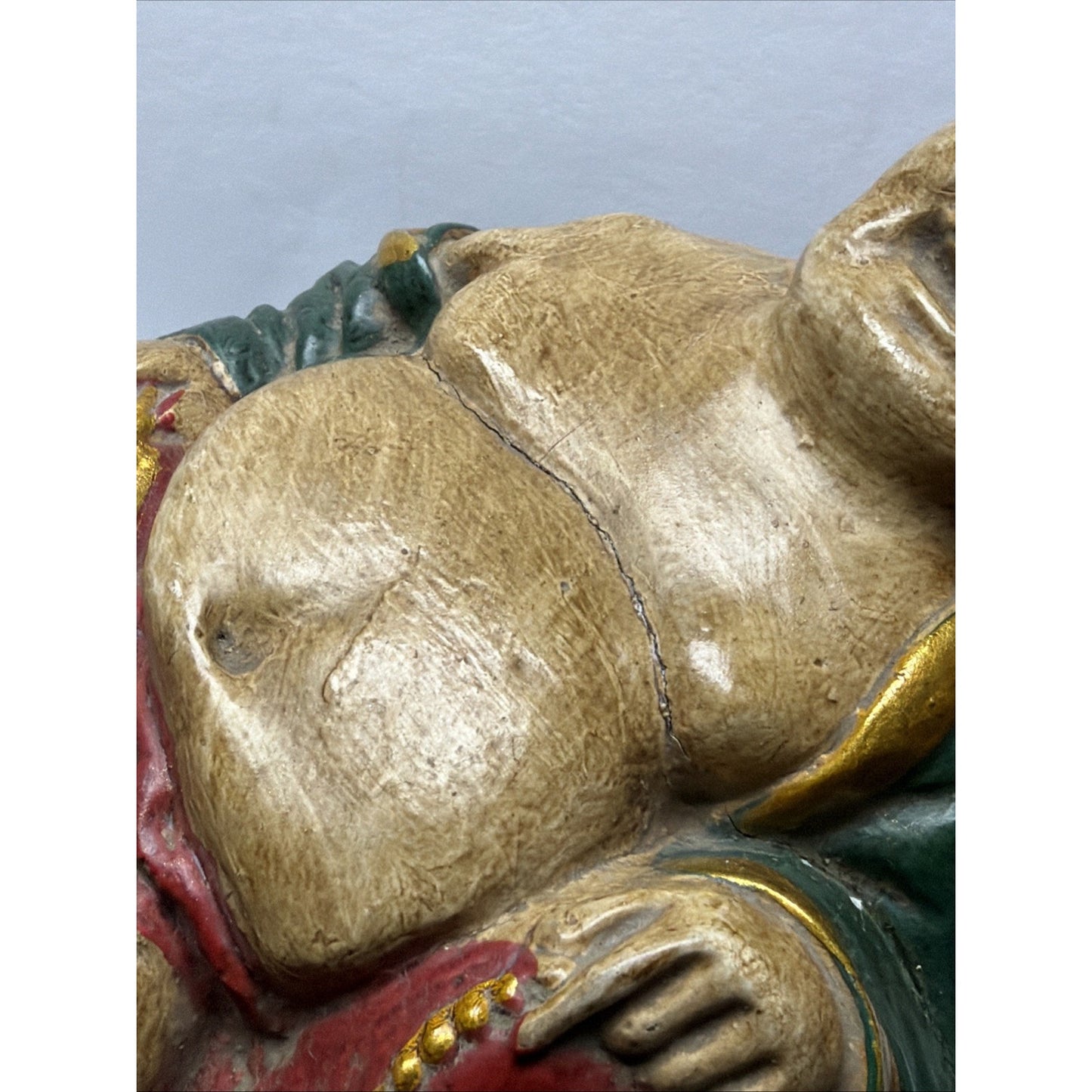 Vintage Ceramic Happy Laughing Fat Buddha Hand Painted Beads Base As Is