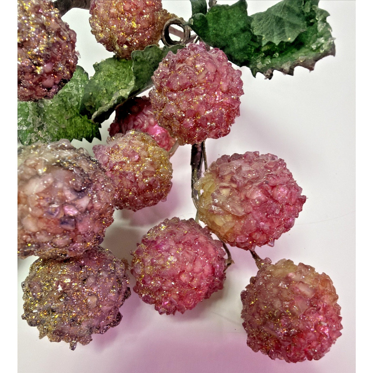 Vintage Lot of 2 Beaded Fruit Berry Grape Stem Picks Sugar Coated Leaf Bouquet
